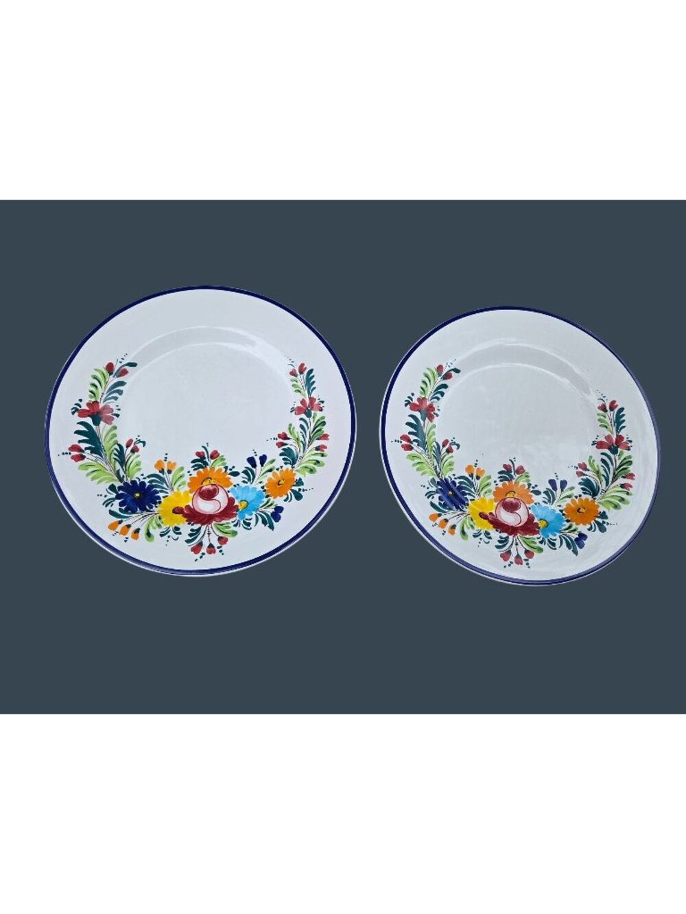 2 Nova Deruta Pottery Barn Floral Dinner Plates Hand-Painted Made In Italy